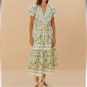 FARM Rio Ivory Maxi Dress with Orange and Green Floral Print